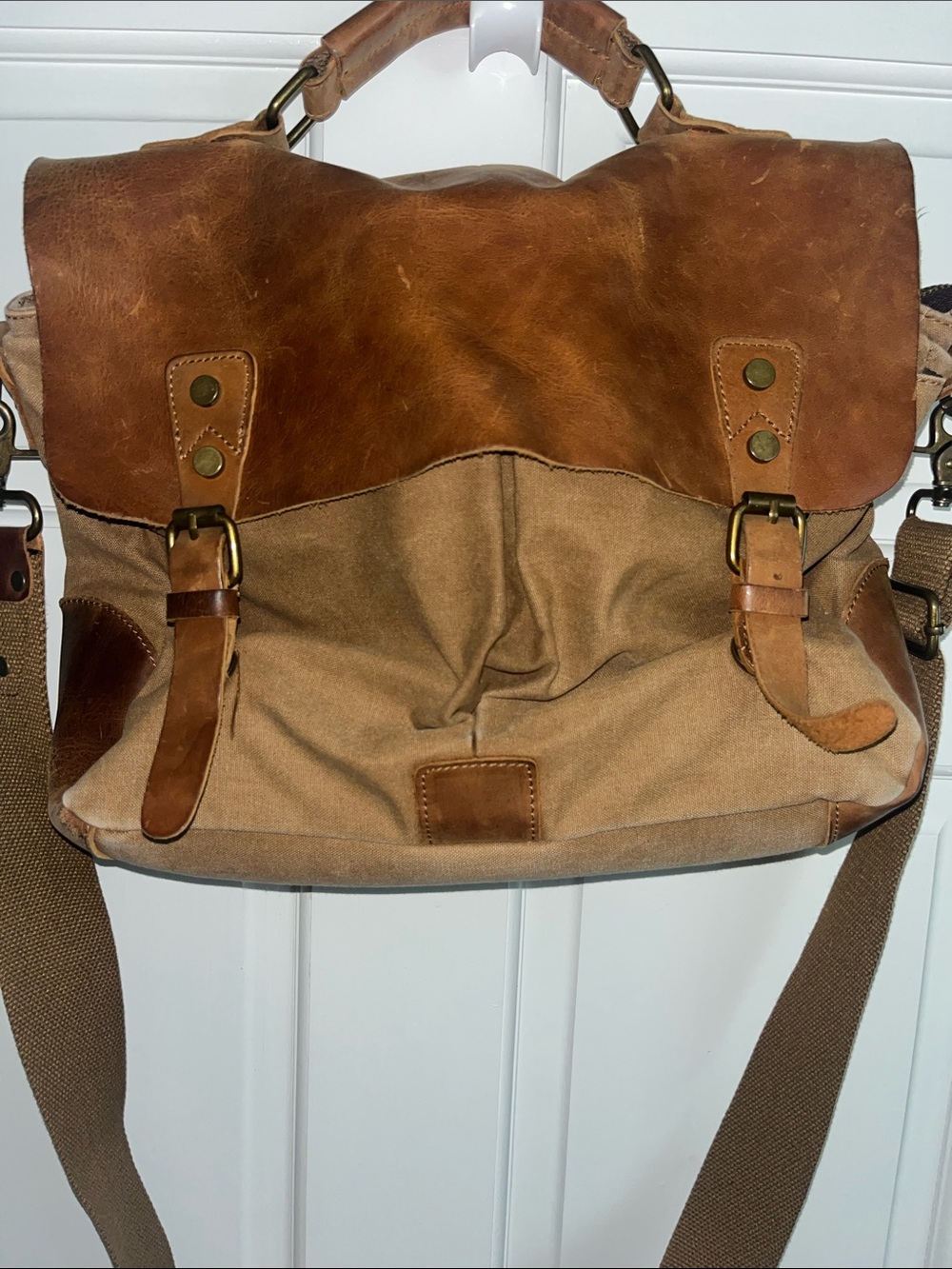 SMRITI Canvas and Leather Messenger Bag - Brown